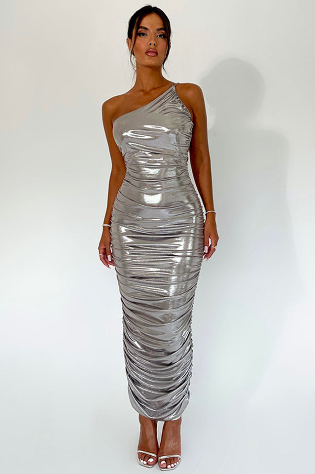 One Shoulder Metallic Maxi Dress | Dress In Beauty