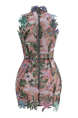 Tropical Floral Embroidered Mini Dress