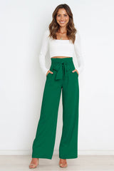 High Waist Belted Straight Leg Pants