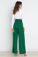 High Waist Belted Straight Leg Pants