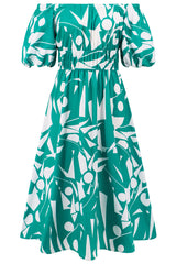 Printed Off Shoulder Balloon Sleeve Dress