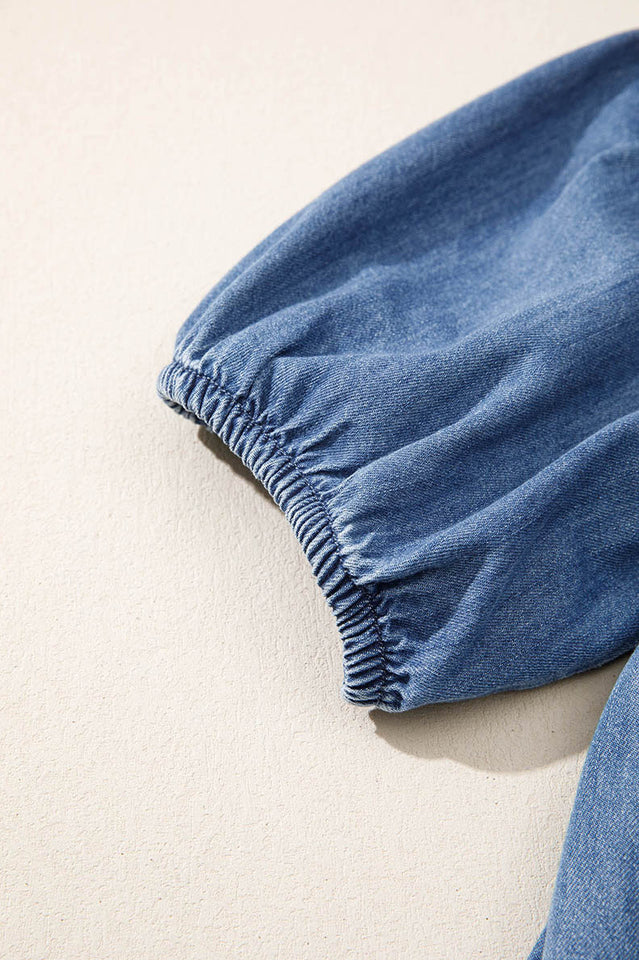 Corduroy Collar Puff Sleeve Denim Dress | Dress In Beauty