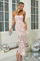 Kamames Strapless Floral Sequined Maxi Dress