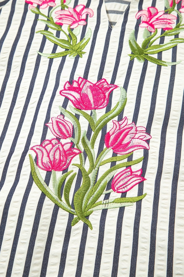 Stripe Floral Embroidered Blouse | Dress In Beauty