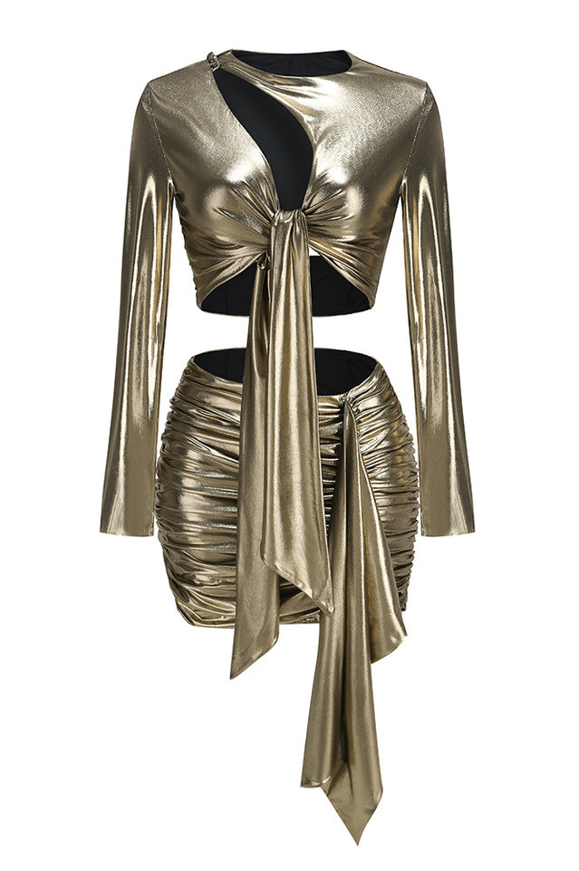 Radiance Metallic Tie Knot Top + Skirt Set | Dress In Beauty