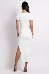 Maroon V-Neck Slit Bodycon Dress | Dress In Beauty