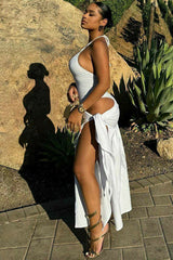 V-Neck Bodysuit Wrap Skirt Set