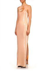 Glitter Rosette Halter Sequined Maxi Dress