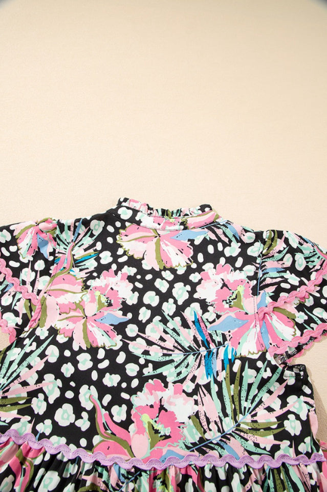 Leopard Floral Print Wavy Embellished Mini Dress | Dress In Beauty