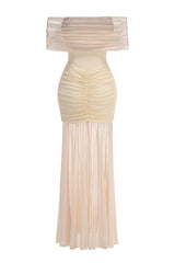 Caspian Slinky And Mesh Maxi Dress