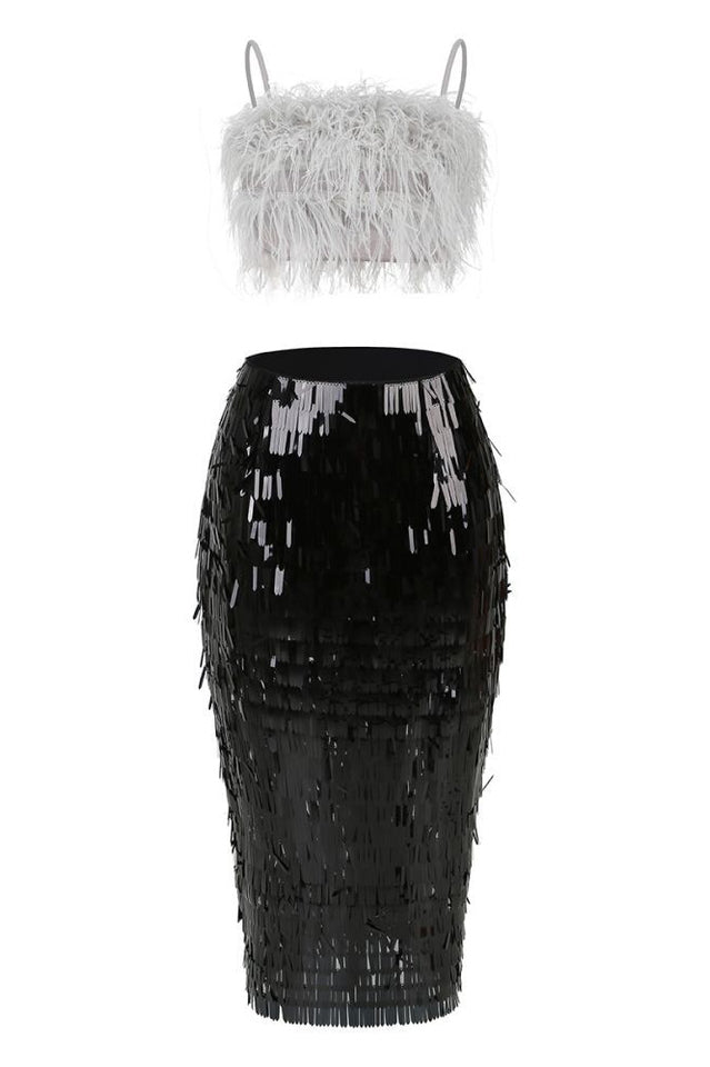 Aleyna Feather Top + Sequin Skirt Set | Dress In Beauty