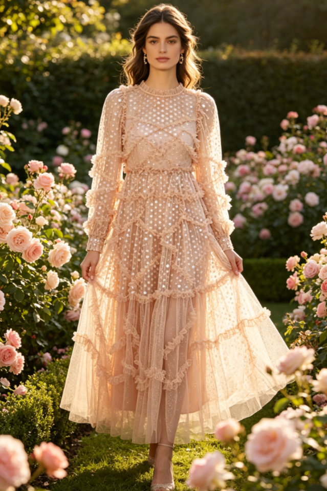 Polka Dot Sequin Embellishment Tulle Dress | Dress In Beauty