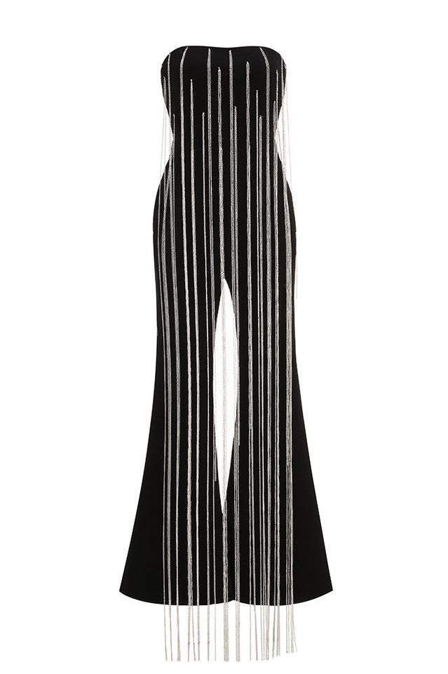Evelyn Crystal Chain Detail Strapless Jumpsuit | Dress In Beauty