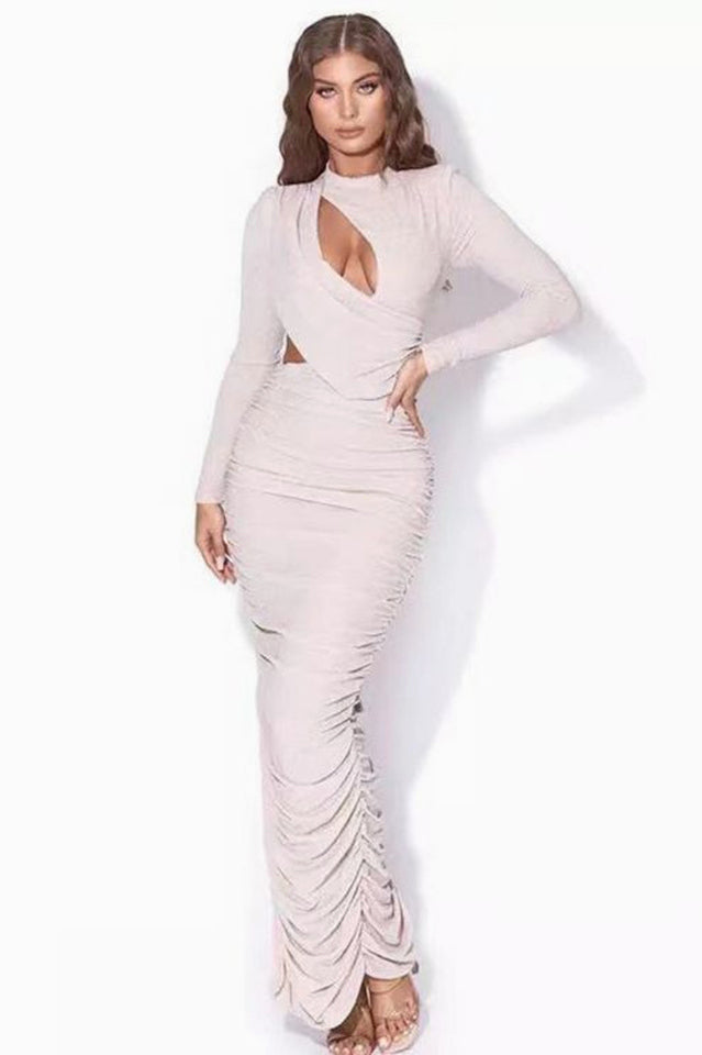 Sparkly Ruched Cutout Split Maxi Dress | Dress In Beauty