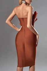 Parry Feather Strapless Midi Bandage Dress
