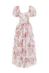 Floral Tulle Puff Sleeve Bow Tie Maxi Dress | Dress In Beauty