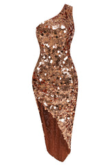 One Shoulder Gold Sequins Gown | Dress In Beauty