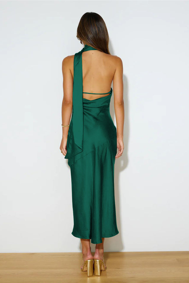 Slinky Open Back Halter Satin Dress | Dress In Beauty