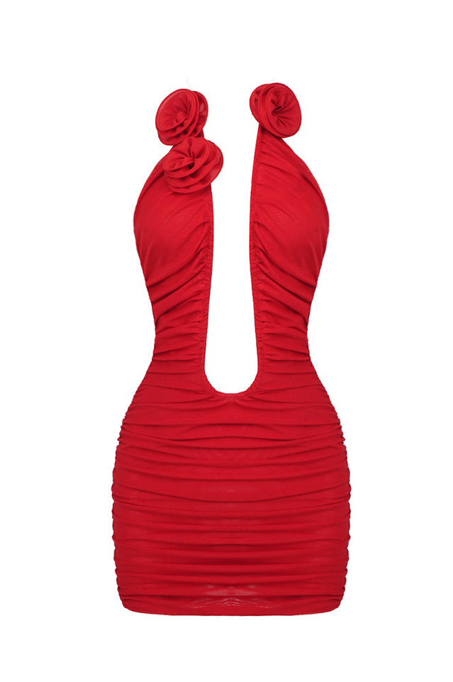 Rose-Appliqué Ruched Mini Dress | Dress In Beauty