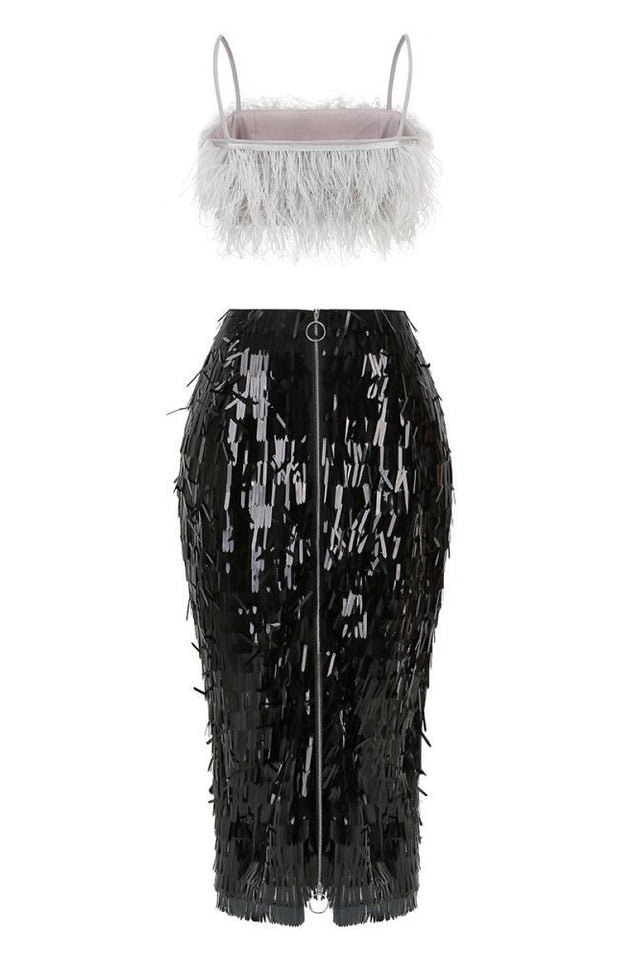 Aleyna Feather Top + Sequin Skirt Set | Dress In Beauty