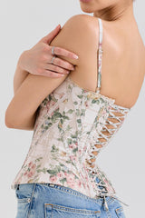 Floral Ribbon Print Corset Top