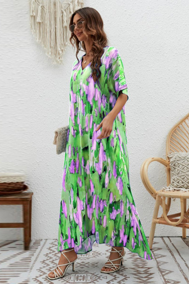 Print Short Sleeve Wide Hem Maxi Dress | Dress In Beauty