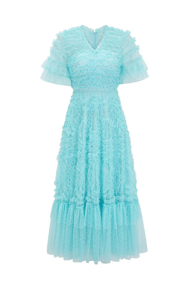 Ruffle Tiered Spotted Tulle Maxi Dress | Dress In Beauty