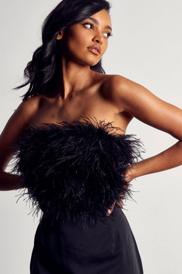 Curved Hem Feather Mini Dress | Dress In Beauty