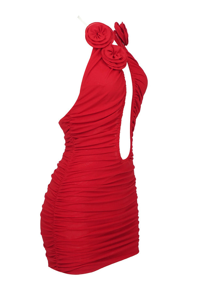 Rose-Appliqué Ruched Mini Dress | Dress In Beauty