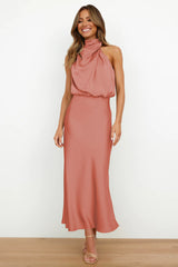 Halter Sleeveless Satin Bridesmaid Dress