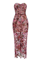 Kamames Strapless Floral Sequined Maxi Dress