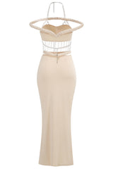 Halter Crystal Braided Bardot Maxi Dress