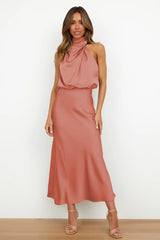 Halter Sleeveless Satin Bridesmaid Dress