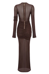Long Sleeve Draped Mesh Maxi Dress