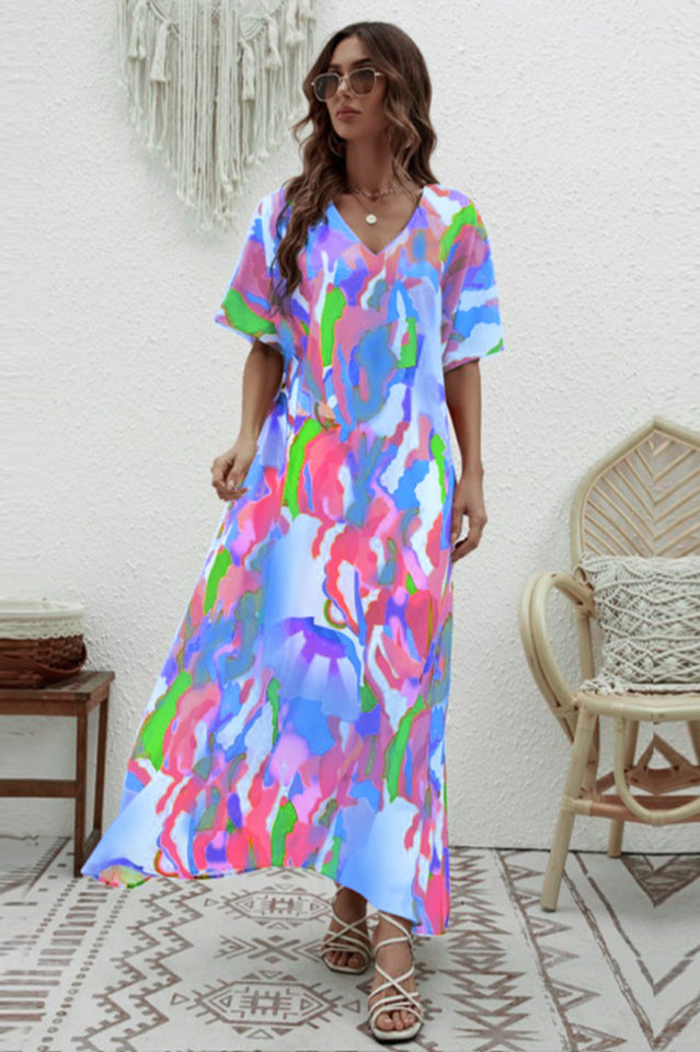 Print Short Sleeve Wide Hem Maxi Dress | Dress In Beauty