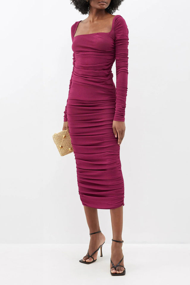 Square Neck Ruched Crepe Midi Dress | Dress In Beauty