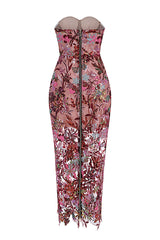 Kamames Strapless Floral Sequined Maxi Dress