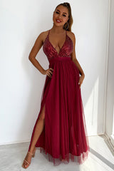 Sequined Backless Tulle Evening Prom | Dress In Beauty