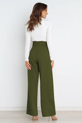 High Waist Belted Straight Leg Pants