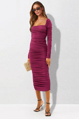 Square Neck Ruched Crepe Midi Dress | Dress In Beauty