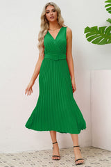 Pleated Sleeveless Dress with Belt