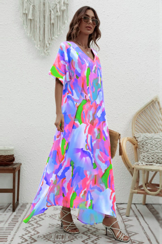 Print Short Sleeve Wide Hem Maxi Dress | Dress In Beauty