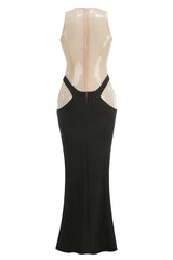 Nude Sequined Transparent Maxi Dress