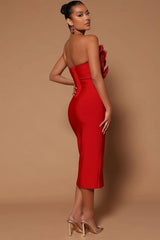 Parry Feather Strapless Midi Bandage Dress