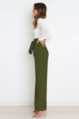 High Waist Belted Straight Leg Pants