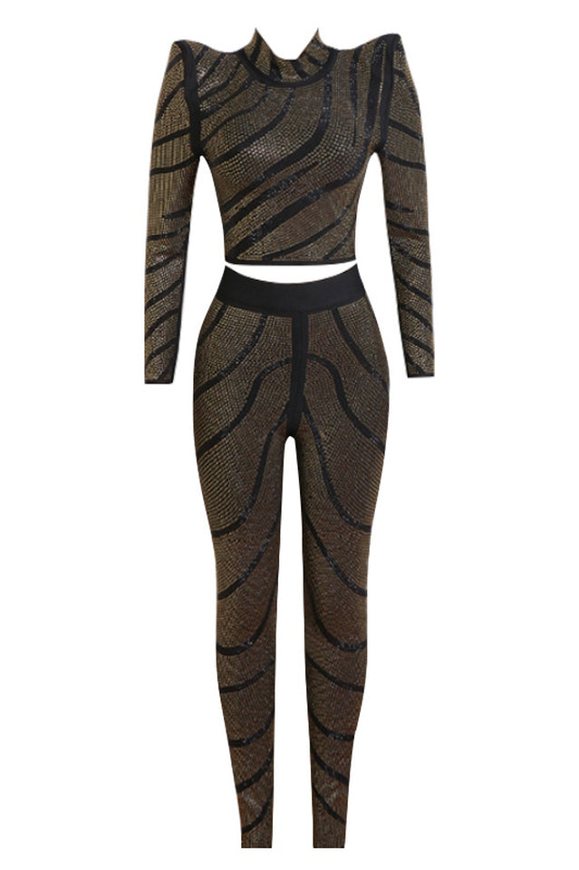 Agatha Long Sleeve Rhinestone Pantsuit | Dress In Beauty