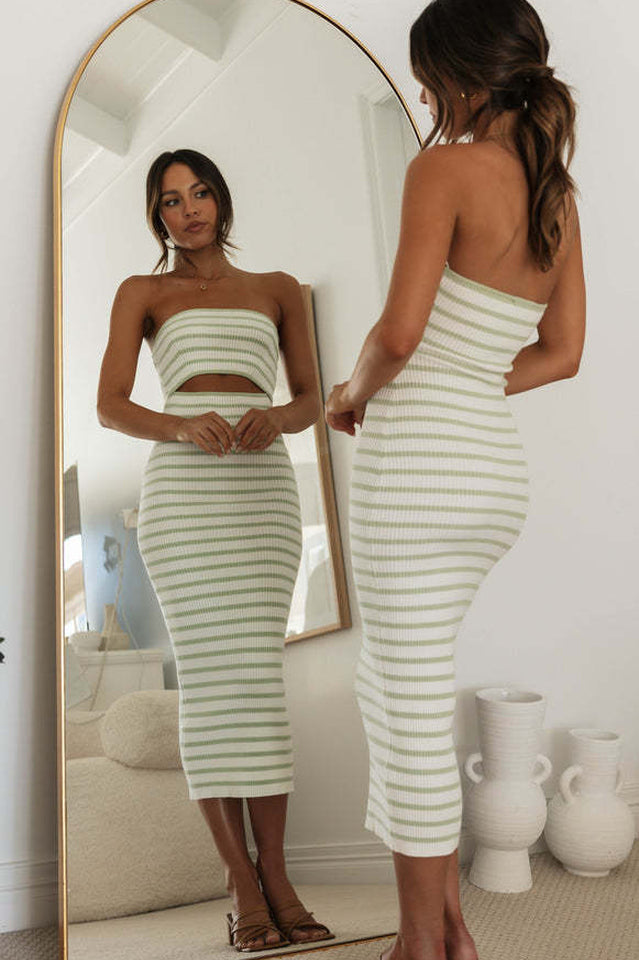 Adelaide Stripe Cutout Rib Midi Tube Dress | Dress In Beauty