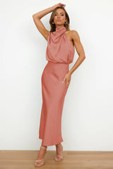 Halter Sleeveless Satin Bridesmaid Dress