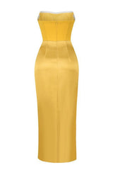 Mustard Draped Satin Corset Maxi Dress | Dress In Beauty