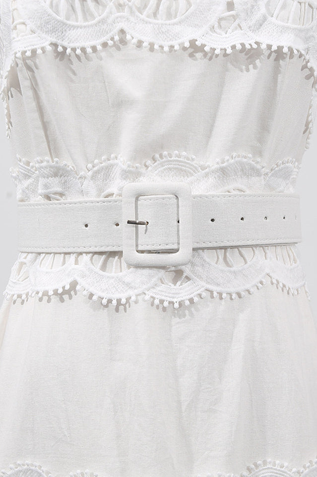 white linen lace insert midi dress White Lace Midi Dress Sleeveless Oversized Linen